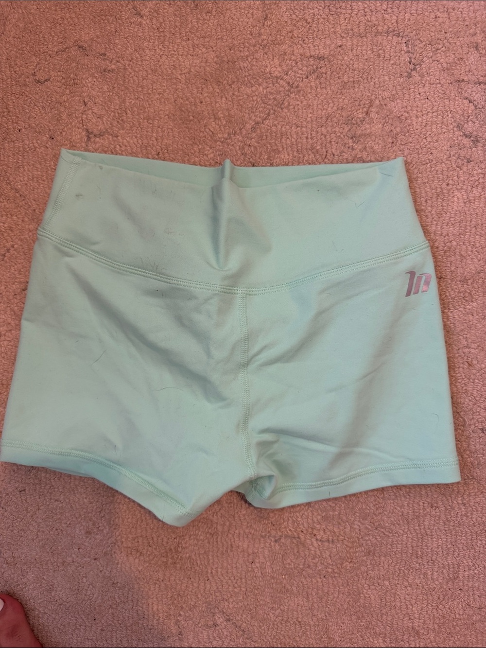 High-Waist Bike Shorts in Mint Green - 1P Logo